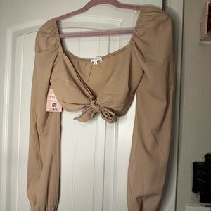 Better Be Beige Tie-Front Crop Top
